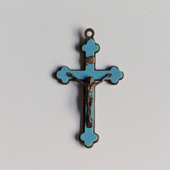 Antique crucifix Jesus on the cross necklace pendant charm, early 1900s - Picture 3 of 14